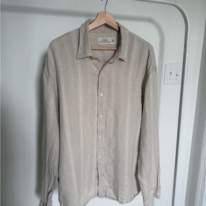 Abercrombie Striped Linen Blend White & Beige Shirt